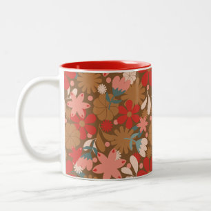 Groovy Retro Flower Power in Rot Zweifarbige Tasse