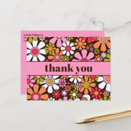Groovy Retro Flower Power Thank You Postkarte