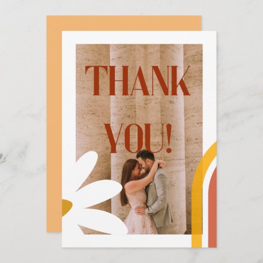 Groovy Retro Foto Blume Power Hochzeit Dankeskarte (Vorne/Hinten)