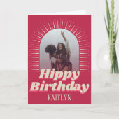 Groovy Retro Foto Hippy Birthday Karte (Vorderseite)