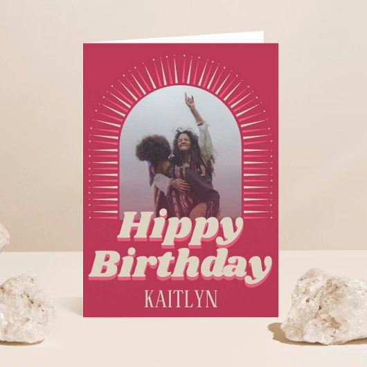 Groovy Retro Foto Hippy Birthday Karte