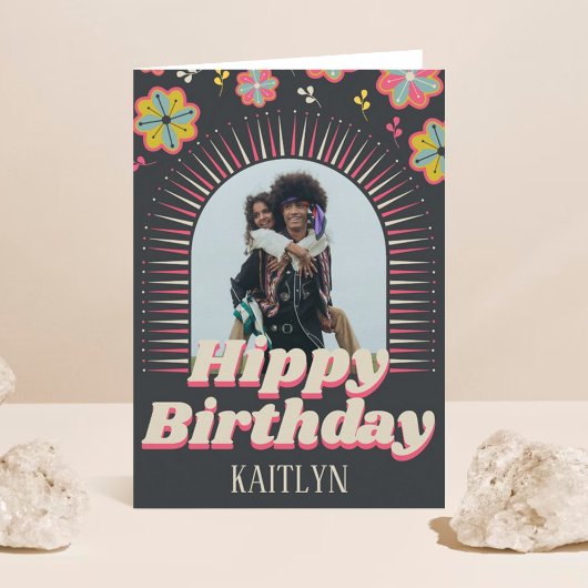 Groovy Retro Foto Hippy Birthday Karte