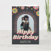 Groovy Retro Foto Hippy Birthday Karte (Vorderseite)