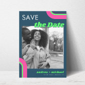 Groovy Retro Foto Save the Date - Aquamarin & Rege