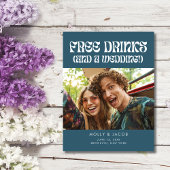 Groovy Retro Free Drinks Wedding Save the Date Ankündigungspostkarte