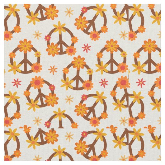 Groovy Retro Funky Blume auf Friedenszeichen Stoff (Nahaufnahme)