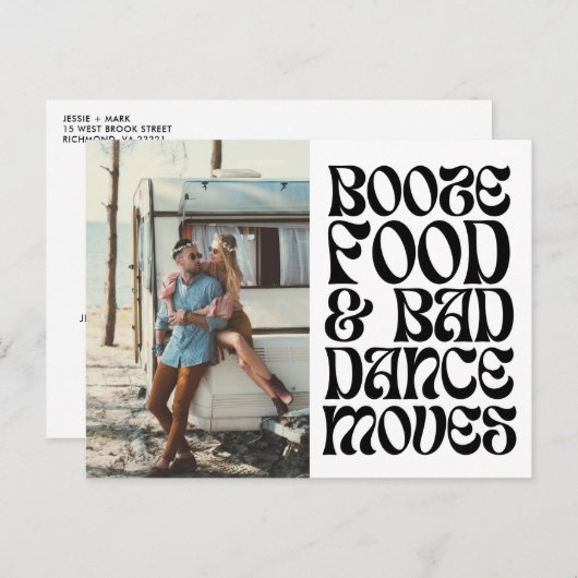 Groovy Retro Funny Wedding Save the Date Ankündigungspostkarte (Vorne/Hinten)