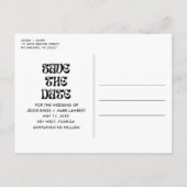 Groovy Retro Funny Wedding Save the Date Ankündigungspostkarte (Rückseite)