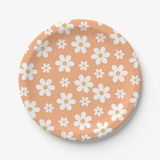 Groovy Retro Gänseblümchen Aprikot Papierplatten Pappteller (Vorderseite)