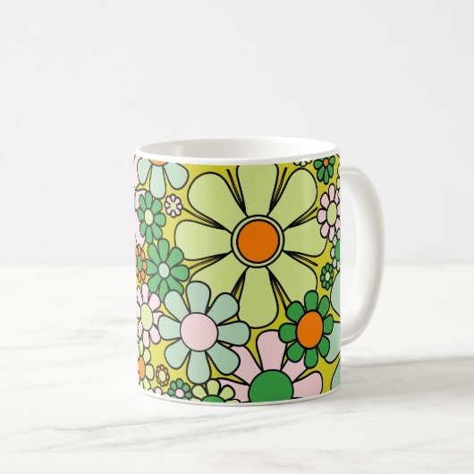 Groovy Retro Garden 60er 70er Spring Floral Patter Kaffeetasse (VorderseiteRechts)