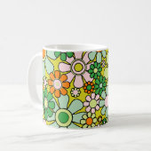 Groovy Retro Garden 60er 70er Spring Floral Patter Kaffeetasse (Vorderseite Links)
