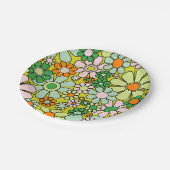 Groovy Retro Garden 60er 70er Spring Floral Patter Pappteller (Schrägansicht)