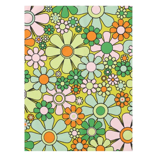 Groovy Retro Garden 60er 70er Spring Floral Patter Tischdecke (Vorderseite)