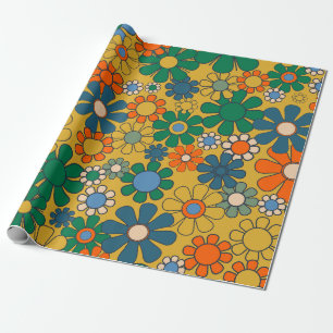 Groovy Retro Garden Blume 60er 70er Floral Pattern Geschenkpapier
