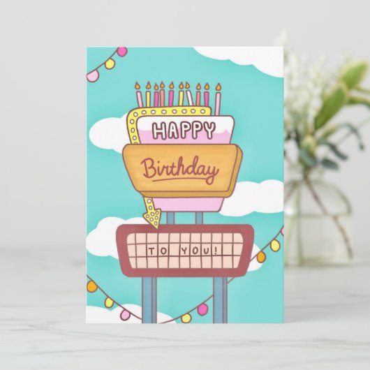 Groovy Retro Geburtstagskartenzeichen Feiertagskarte (Stehend Vorderseite)