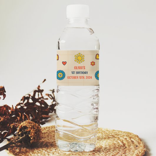 Groovy Retro Geburtstagsparty Danke Wasserflaschenetikett