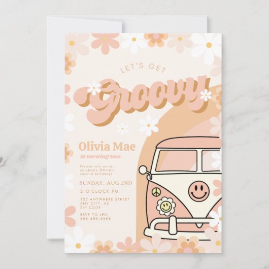 Groovy Retro Geburtstagsparty Einladung (Vorderseite)