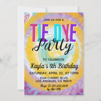 Groovy Retro Gefärbte Krawatte Geburtstag Einladun Einladung