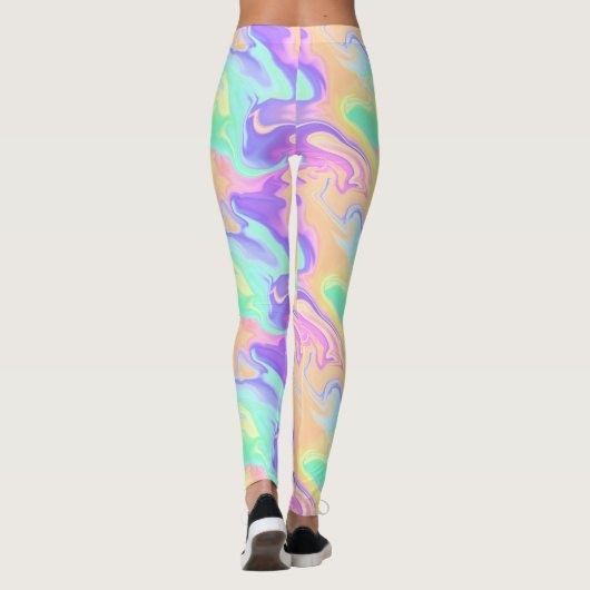Groovy Retro Gefärbte Krawatte Pastel Marble Swirl Leggings (Rückseite)