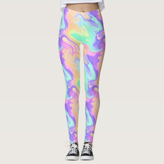 Groovy Retro Gefärbte Krawatte Pastel Marble Swirl Leggings (Vorderseite)