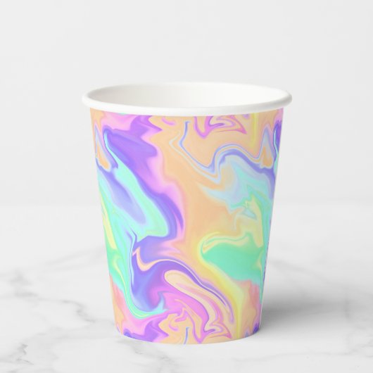 Groovy Retro Gefärbte Krawatte Pastel Marble Swirl Pappbecher (Rückseite)