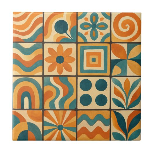 Groovy Retro Geometrisch Fliese (Vorderseite)