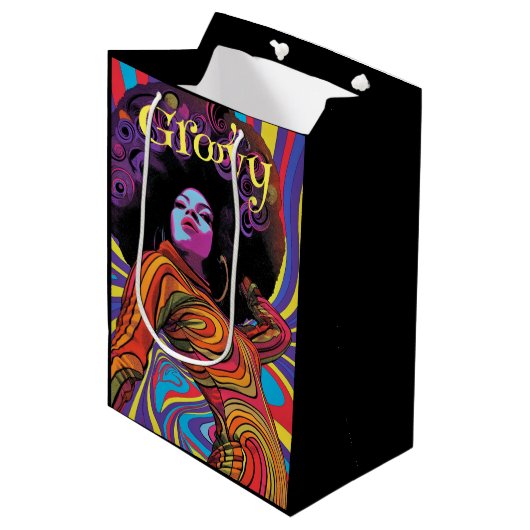 Groovy Retro Geschenktasche Mittlere Geschenktüte (Vorderseite Schrägansicht)