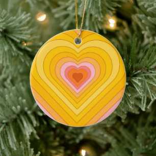 Groovy Retro geschichtetes Herz   Keramik Ornament