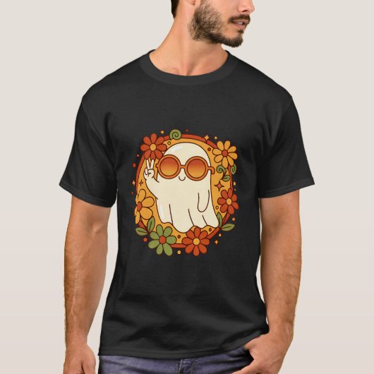 Groovy Retro Ghost Halloween T-Shirt (Vorderseite)
