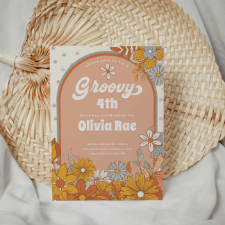 Groovy Retro Girl Daisy Birthday Einladung