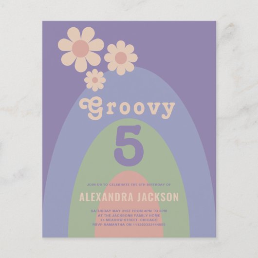 Groovy Retro Girls Geburtstagsparty Budget Flyer (Vorne)