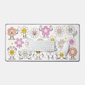 Groovy Retro Girly Happy Blume Cartoon Schreibtischunterlage (Tastatur & Maus)