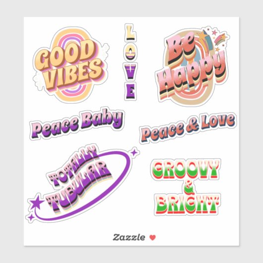 Groovy, Retro Good Vibes Sticker Pack (Blatt)
