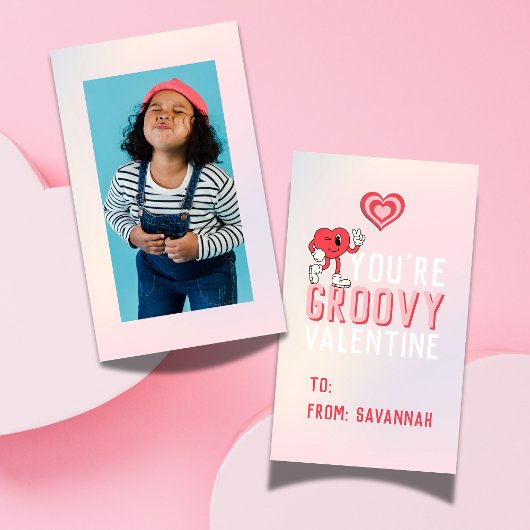 Groovy Retro Gradient Valentine's Classroom Card Mitteilungskarte