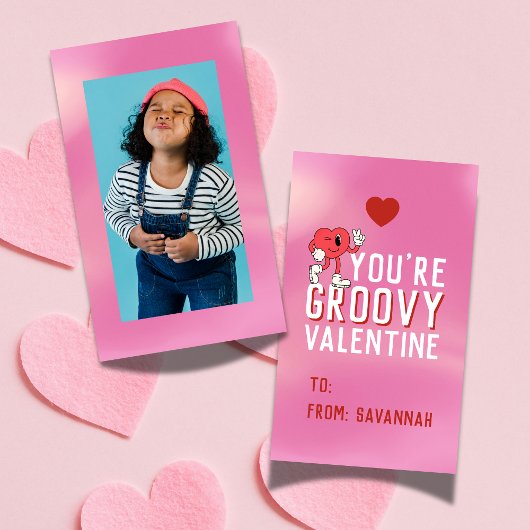 Groovy Retro Gradient Valentins-Klassenkarte Mitteilungskarte