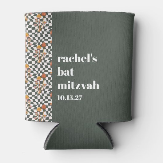 Groovy Retro Green Mushrooms Custom Bat Mitzvah Dosenkühler (Vorderseite)