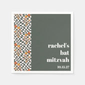 Groovy Retro Green Mushrooms Custom Bat Mitzvah Serviette (Vorderseite)
