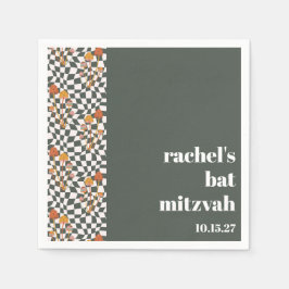 Groovy Retro Green Mushrooms Custom Bat Mitzvah Serviette
