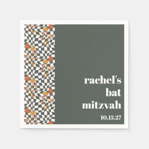 Groovy Retro Green Mushrooms Custom Bat Mitzvah Serviette