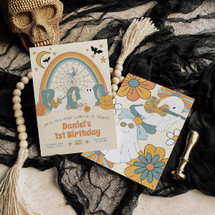 Groovy Retro Halloween Ghost Boy's Geburtstag Einladung