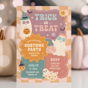 Groovy Retro Halloween Kostüm Party Niedliche Geis Einladung