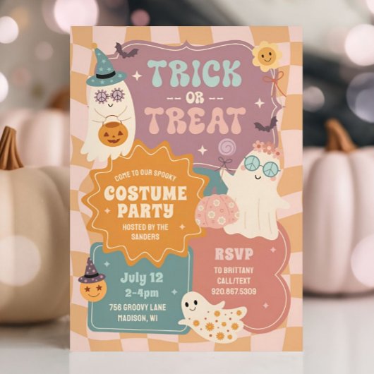 Groovy Retro Halloween Kostüm Party Niedliche Geis Einladung