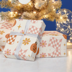 Groovy Retro Halloween Schachbrett-Wrap-Papier Geschenkpapier
