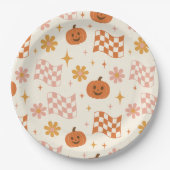 Groovy Retro Halloween Schachbrettmuster Papier Te Pappteller (Vorderseite)