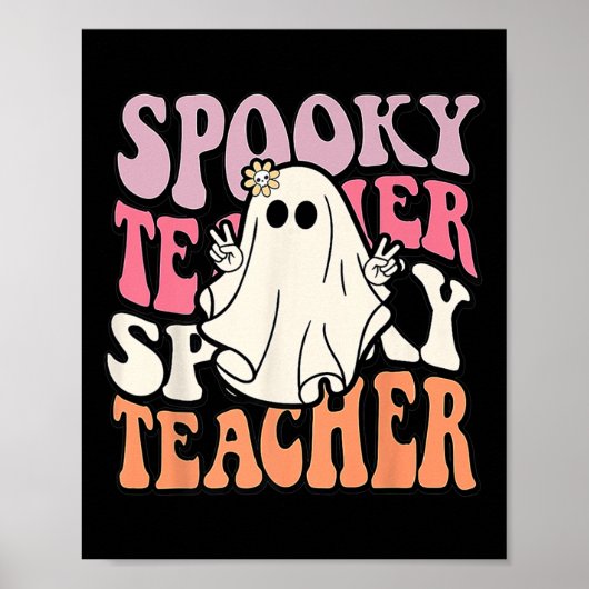 Groovy Retro Halloween Spooky Teacher Trick oder T Poster (Vorne)