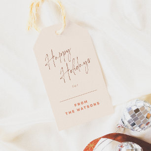 Groovy Retro Happy Holidays Name Geschenkanhänger