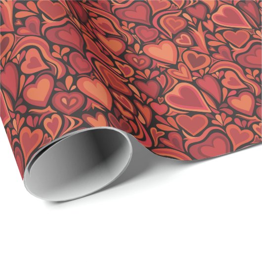 Groovy Retro Hearts 70s Print Wrapping Paper Roll Geschenkpapier (Rolleneckpunkt)