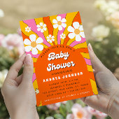 Groovy Retro Hippie Arch Daisy Floral Baby Dusche Einladung