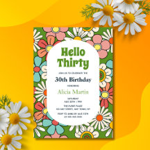 Groovy Retro Hippie Blume Hello Thirty Birthday