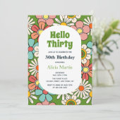 Groovy Retro Hippie Blume Hello Thirty Birthday Einladung (Stehend Vorderseite)